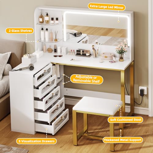 White Makeup Vanity with Mirror and Lights O788