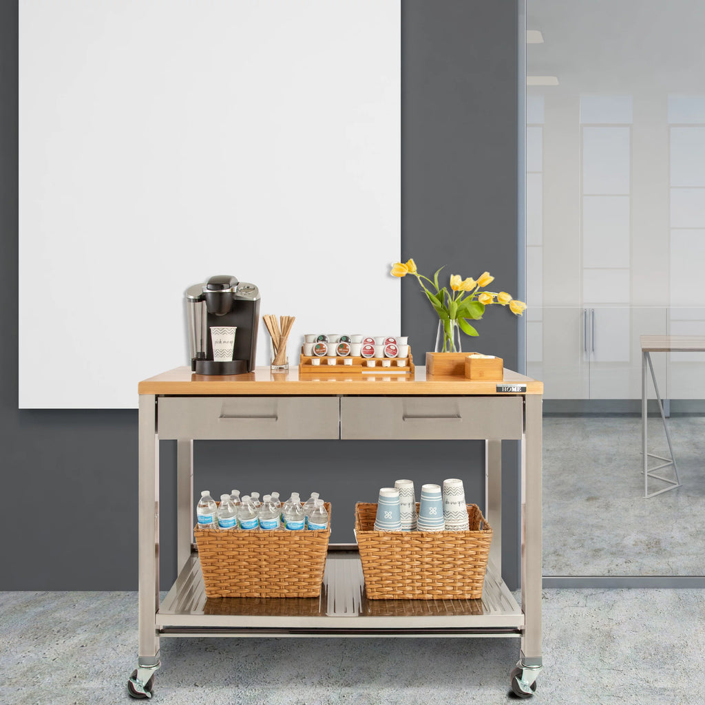 Stainless Steel Kitchen Island with Solid Wood Top Y770