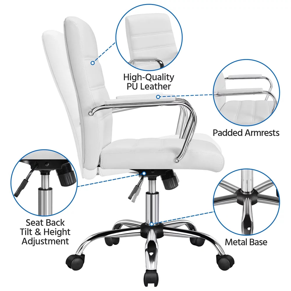 White Adjustable Swivel Faux Leather Office Chair P4386