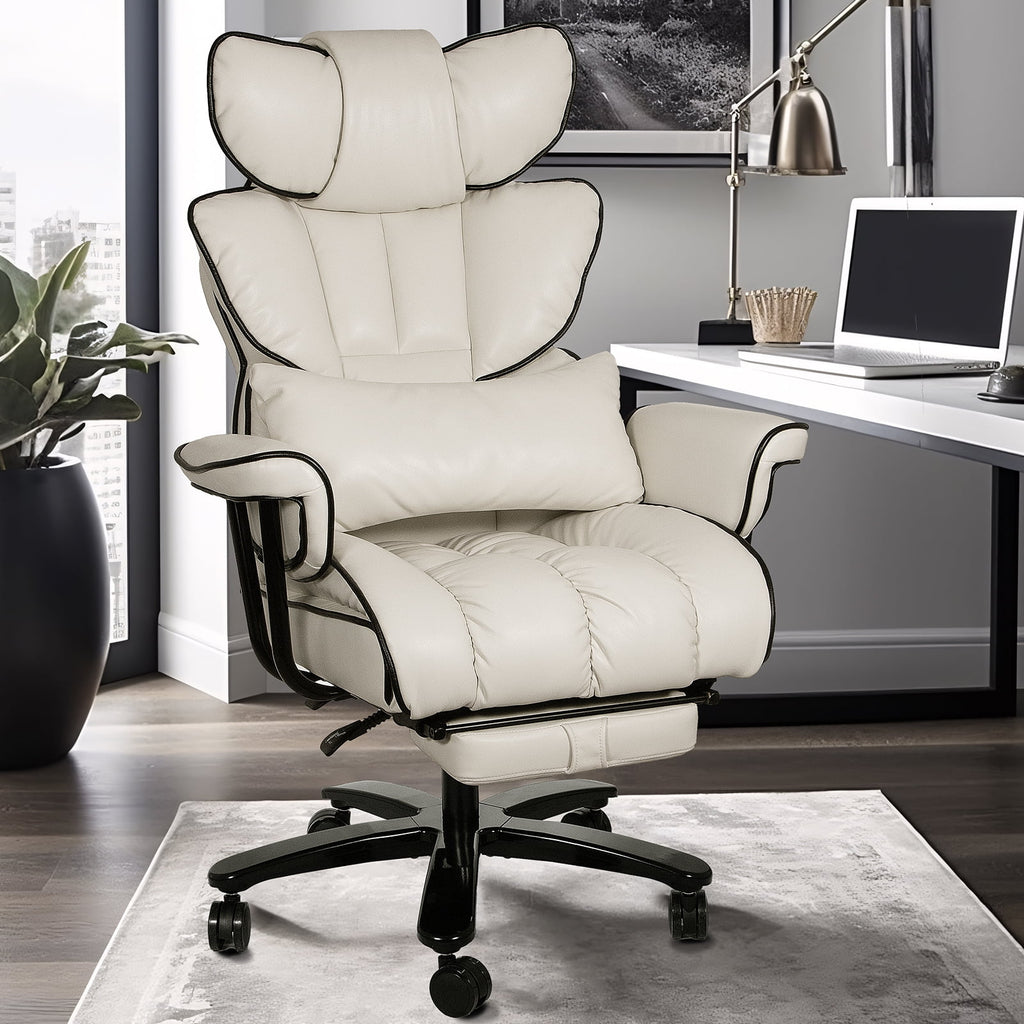 Big and Tall Ergonomic PU Leather Reclining Office Chair with Footrest W3592