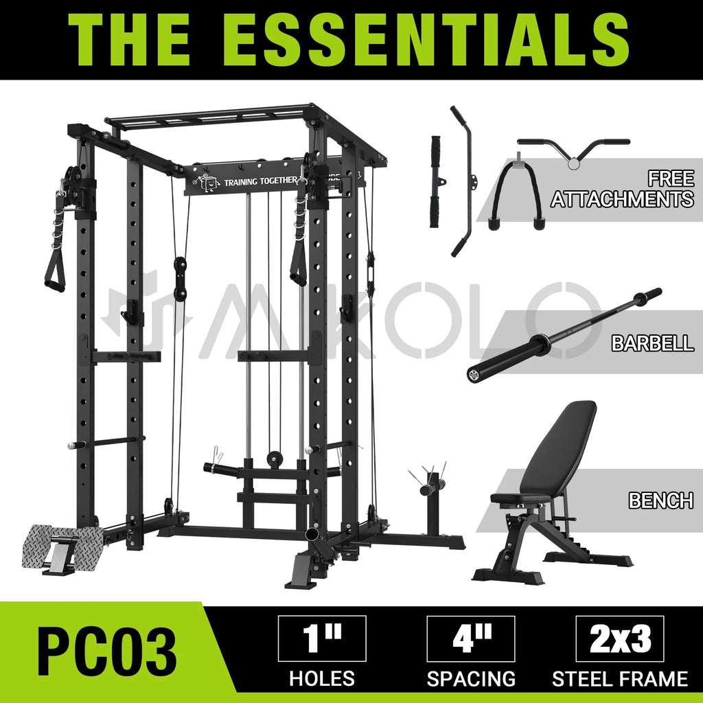 1500 lbs Power Rack Cage with Cable Crossover Machine Q90988