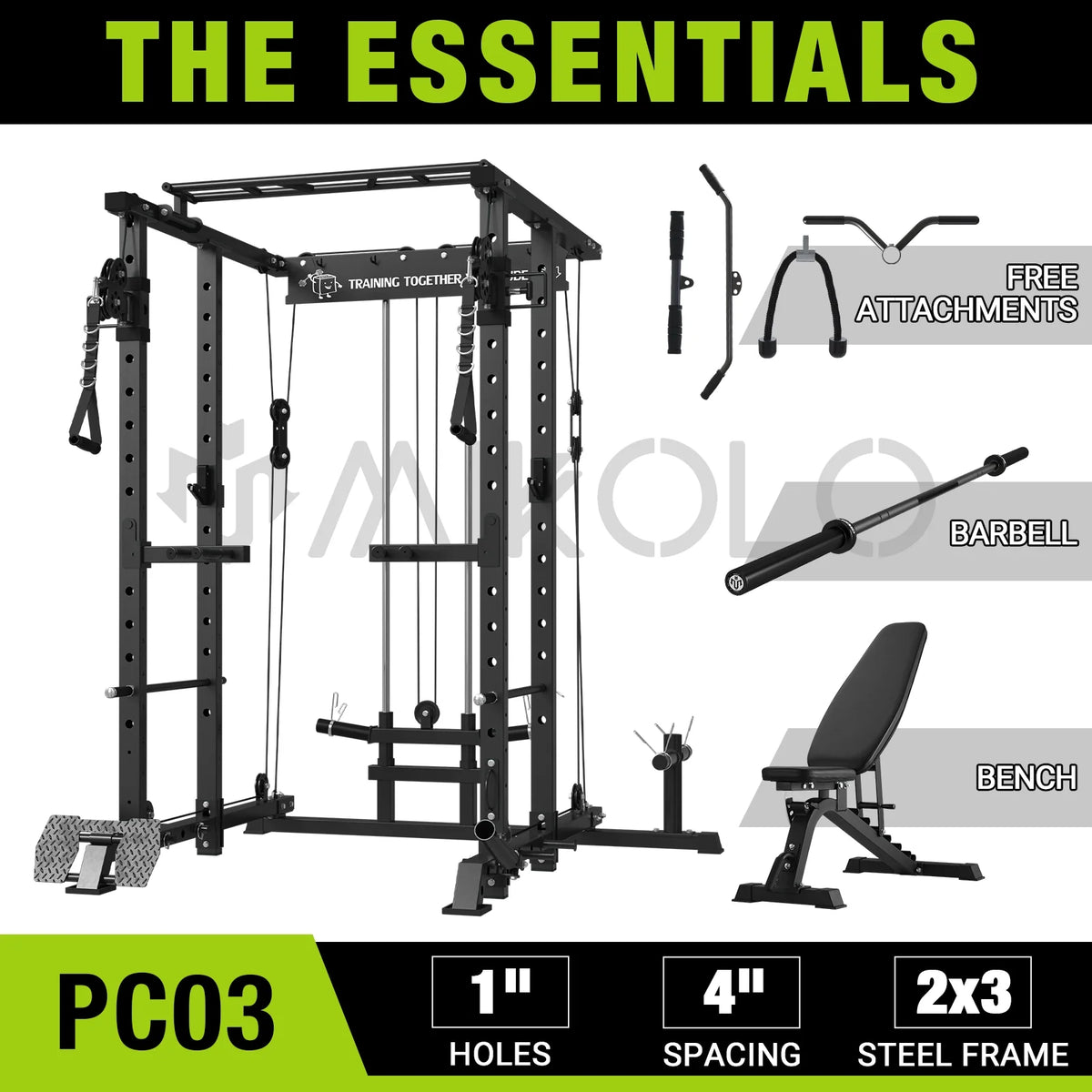 1500 lbs Power Rack Cage with Cable Crossover Machine Q90988