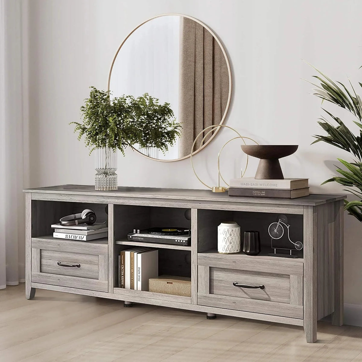 Black TV Stand for 70 inch Wide Screen with Drawers P872