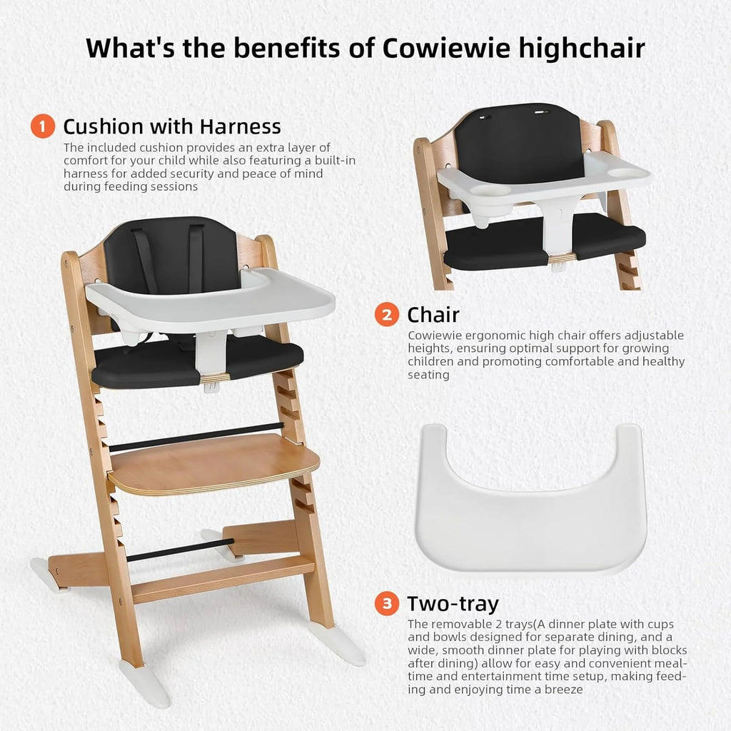 Wooden High Chair with Plastic Tray, 8 Height Adjustments D8498