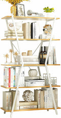 White 5 Tier Wood Bookshelf with Metal Frame Q328