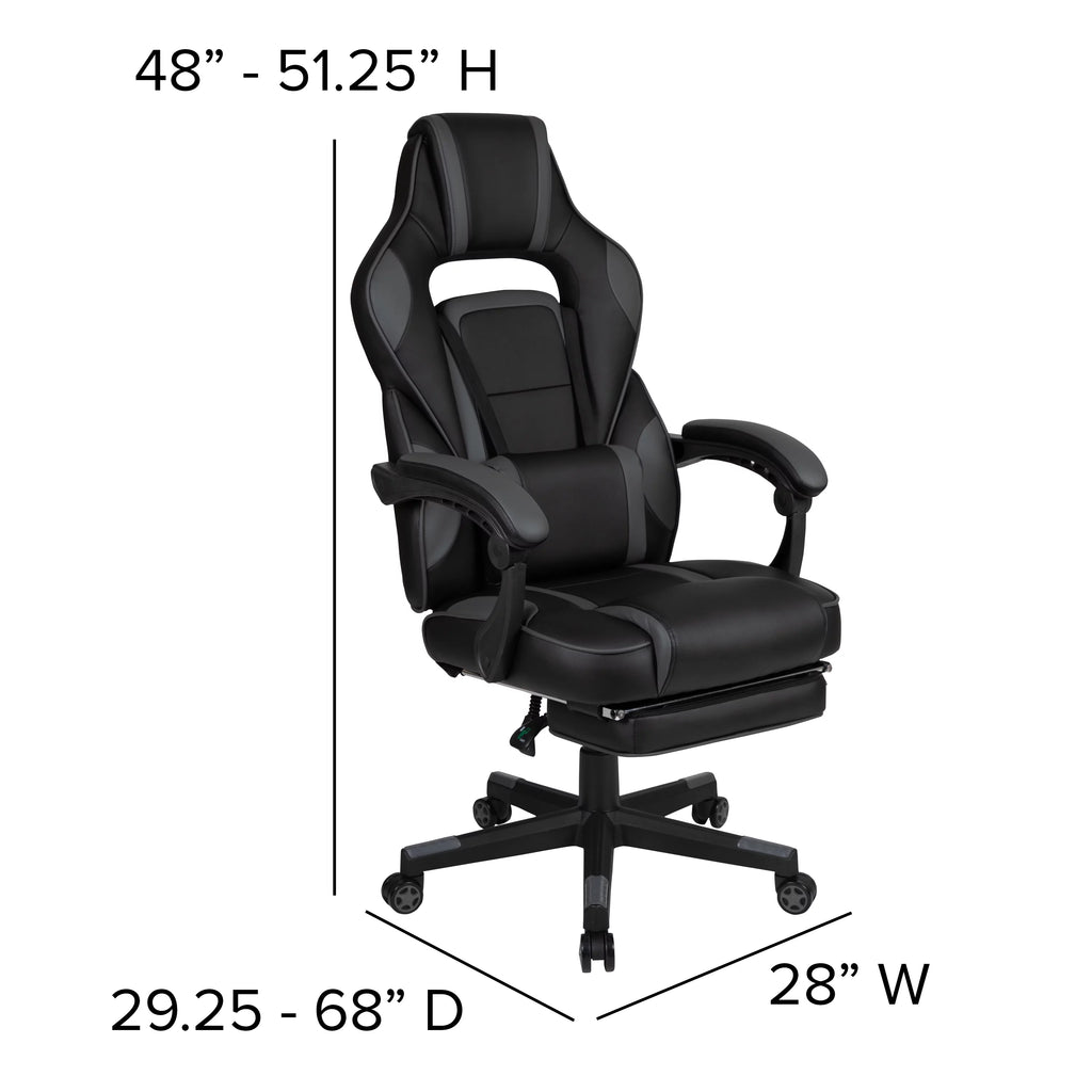 Black Gray Ergonomic Reclining Gaming Chair with Footrest L32761