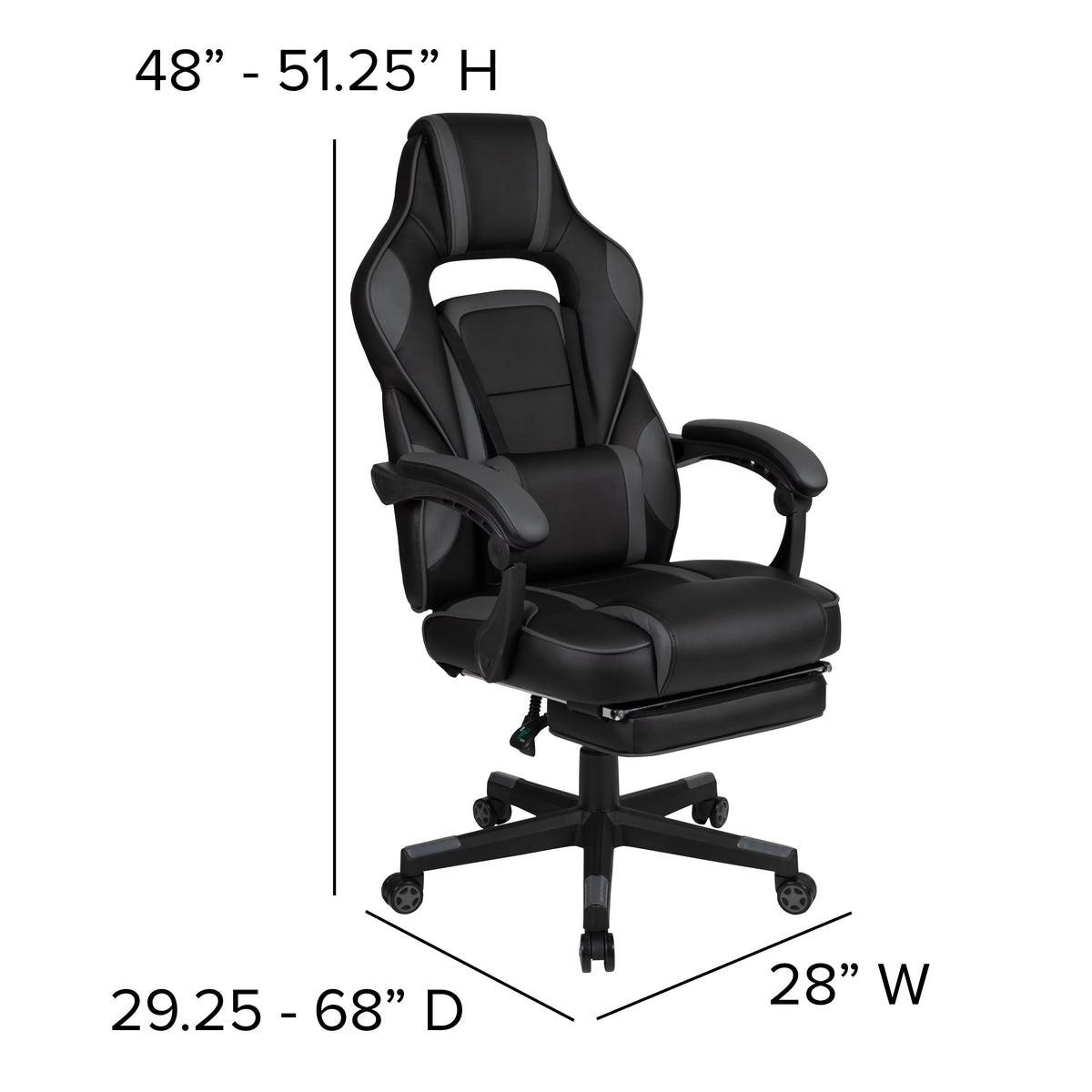 Black Gray Ergonomic Reclining Gaming Chair with Footrest L32761