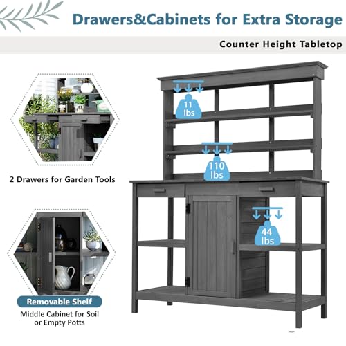 39” Grey Wooden Outdoor Storage Cabinet with 2-Tier Shelves F20058