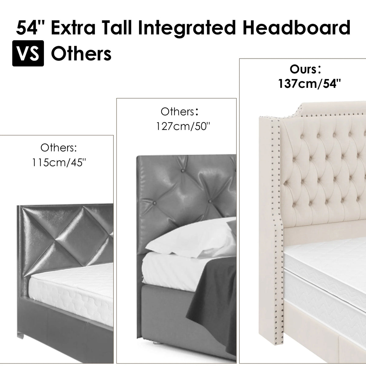 Queen Size Off-white Velvet Upholstered Bed Frame with Headboard and Footboard Y591