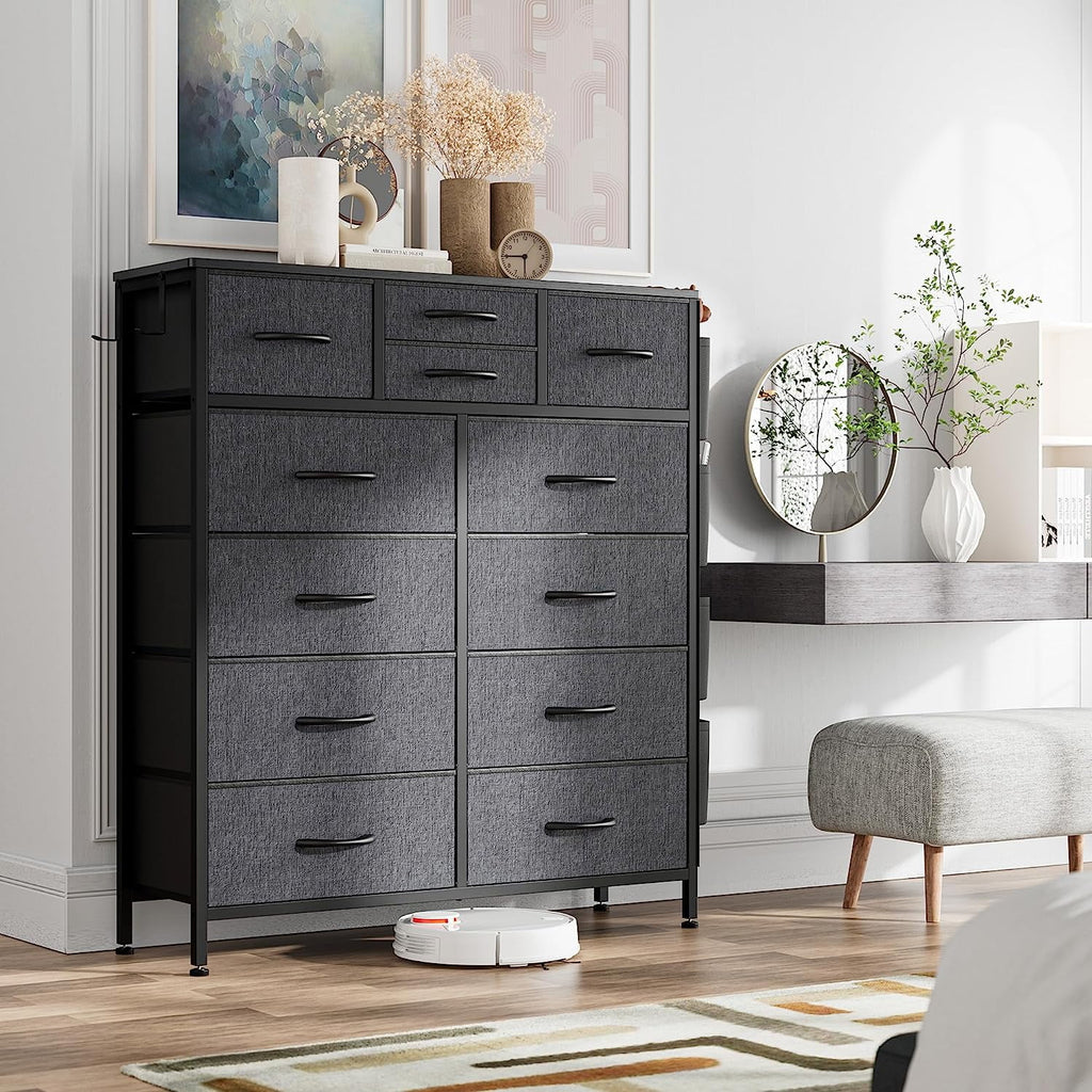 Rustic Brown 12 Drawer Fabric Dresser T17258