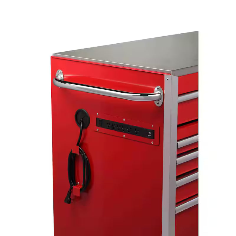 Heavy Duty 15-Drawer Mobile Workbench Cabinet with Stainless Steel Top in Gloss Red S86698