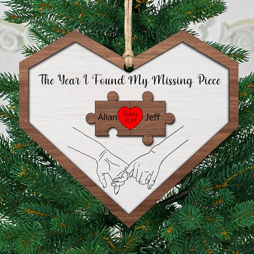 2-Layered Wooden Couple Puzzle Christmas Ornament R7321