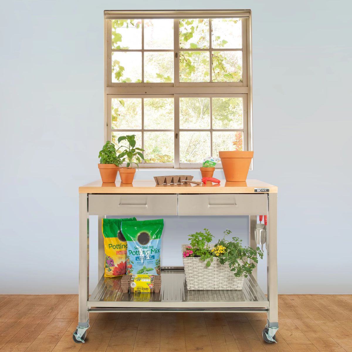 Stainless Steel Kitchen Island with Solid Wood Top Y770