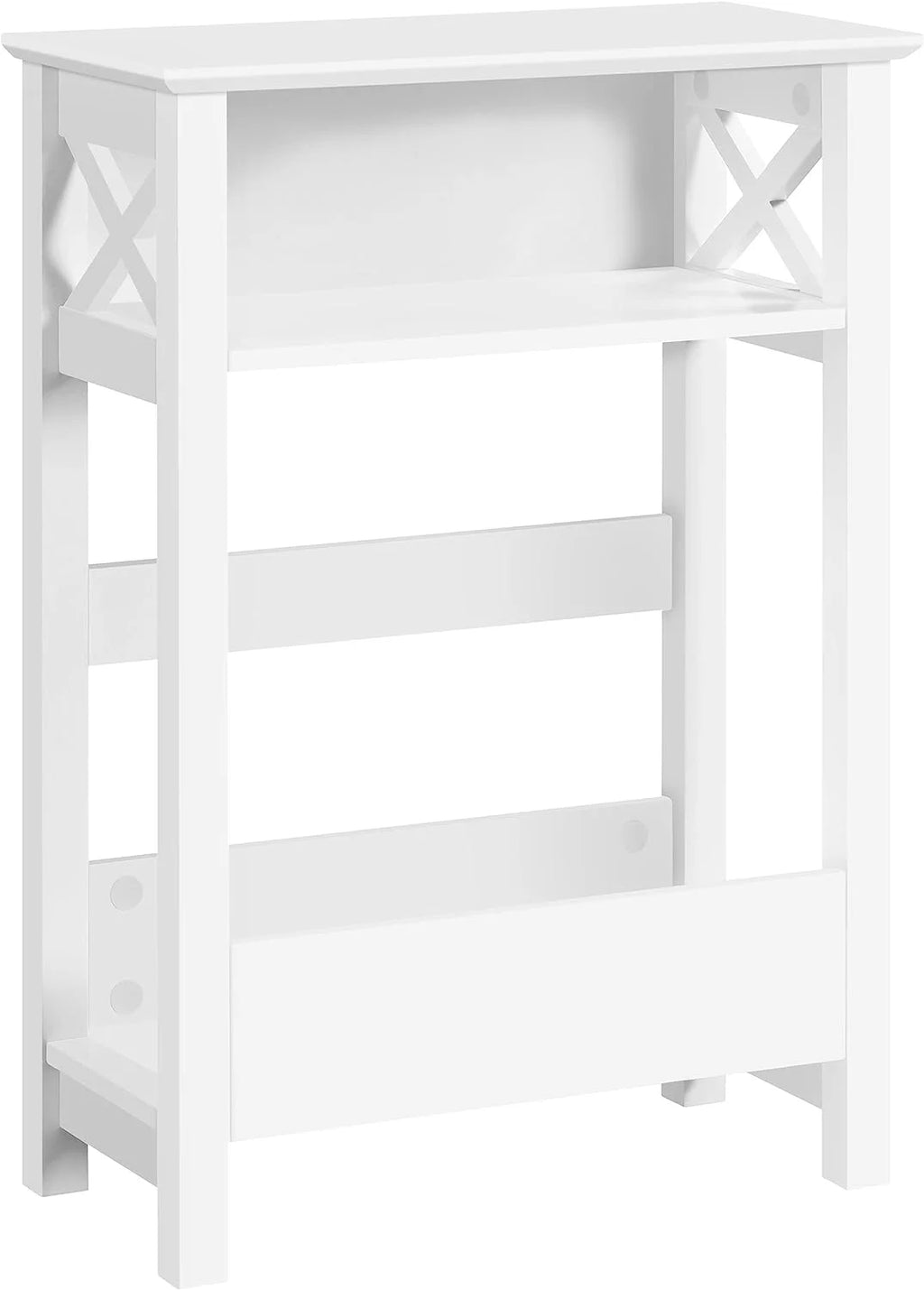 White 3-Tier Narrow Side Table with Magazine Holder Y130440