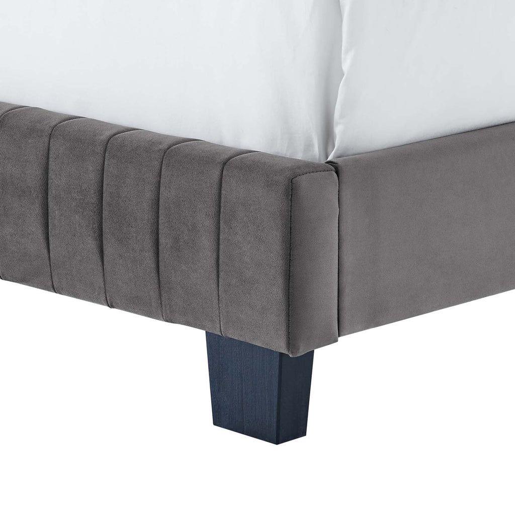 King Size Grey Velvet Tufted Platform Bed Frame Z431
