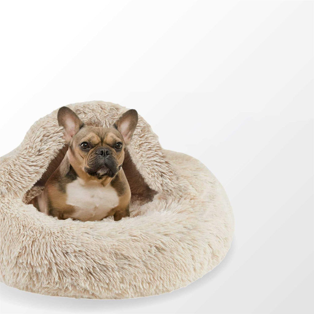 Soft Faux Fur Hooded Cat Bed Cave Q5350