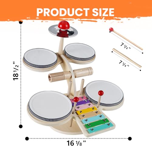 Wooden 8 in 1 Percussion Drum Kit with Xylophone Cymbal C159