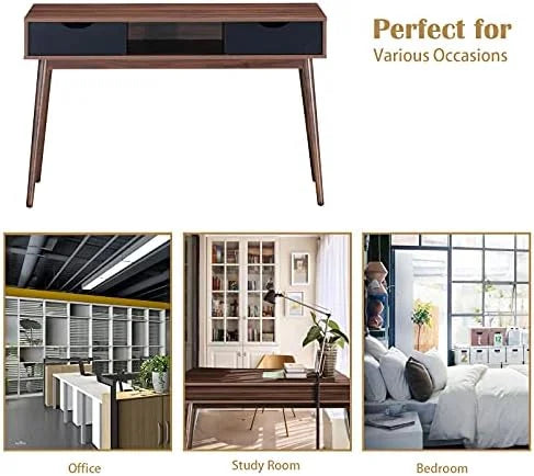 Mid Century Desk with Drawers & Solid Wood Legs J838759