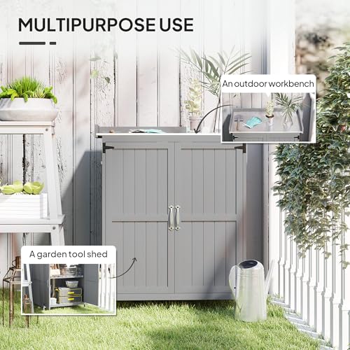 Outdoor Storage Cabinet with Metal Tabletop and Shelf K370422