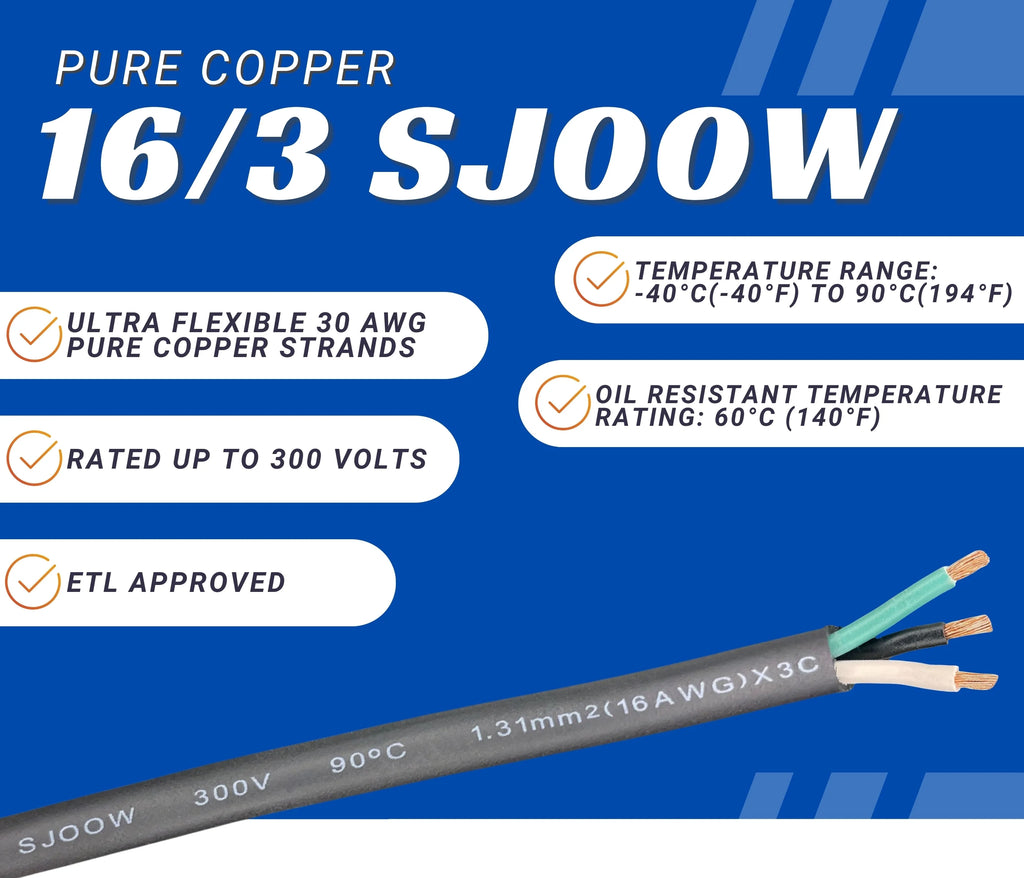 200 Feet 16/3 16 Gauge 3 Conductor Black Cable K10975