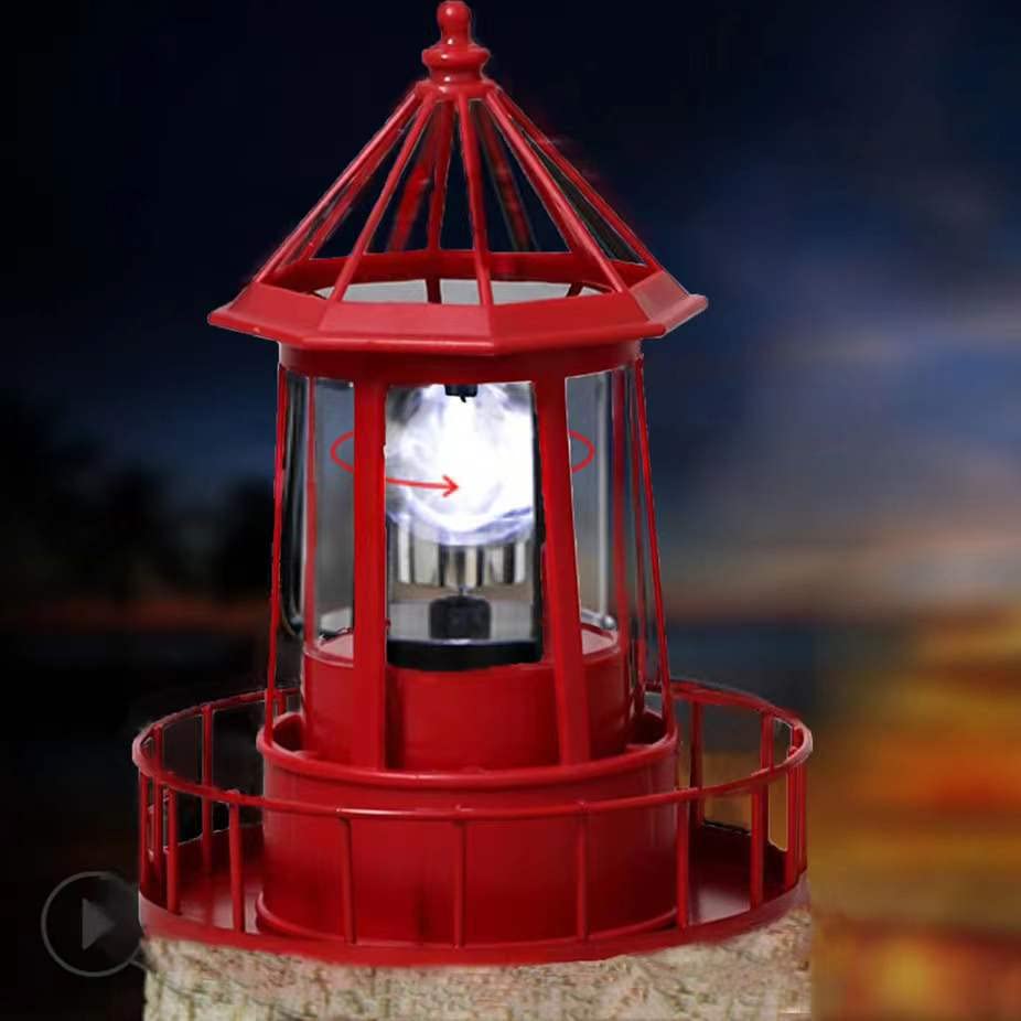 Solar Powered Lighthouse 360 Degree Rotating Waterproof Garden Statue Lights Z5193