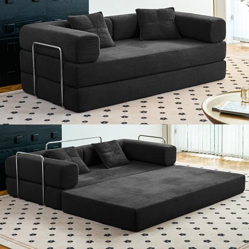 Green Corduroy Convertible Floor Sofa Bed with Pillow Z738206