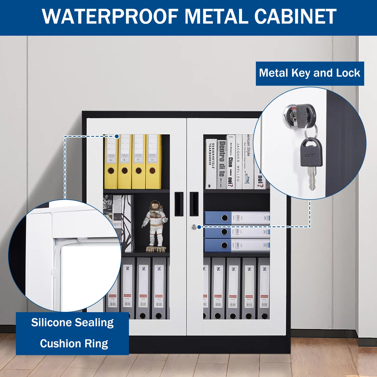 35.4" Metal Storage Cabinet with Glass Doors V384