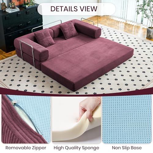 Green Corduroy Convertible Floor Sofa Bed with Pillow Z738206