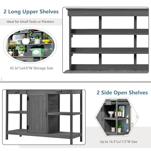 39” Grey Wooden Outdoor Storage Cabinet with 2-Tier Shelves F20058