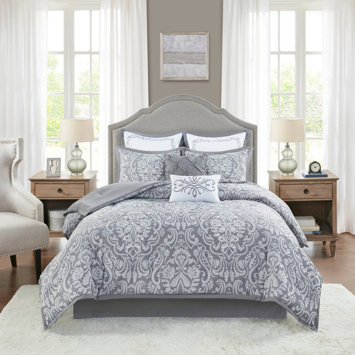 Gray 8 Piece Jacquard Comforter Set B854
