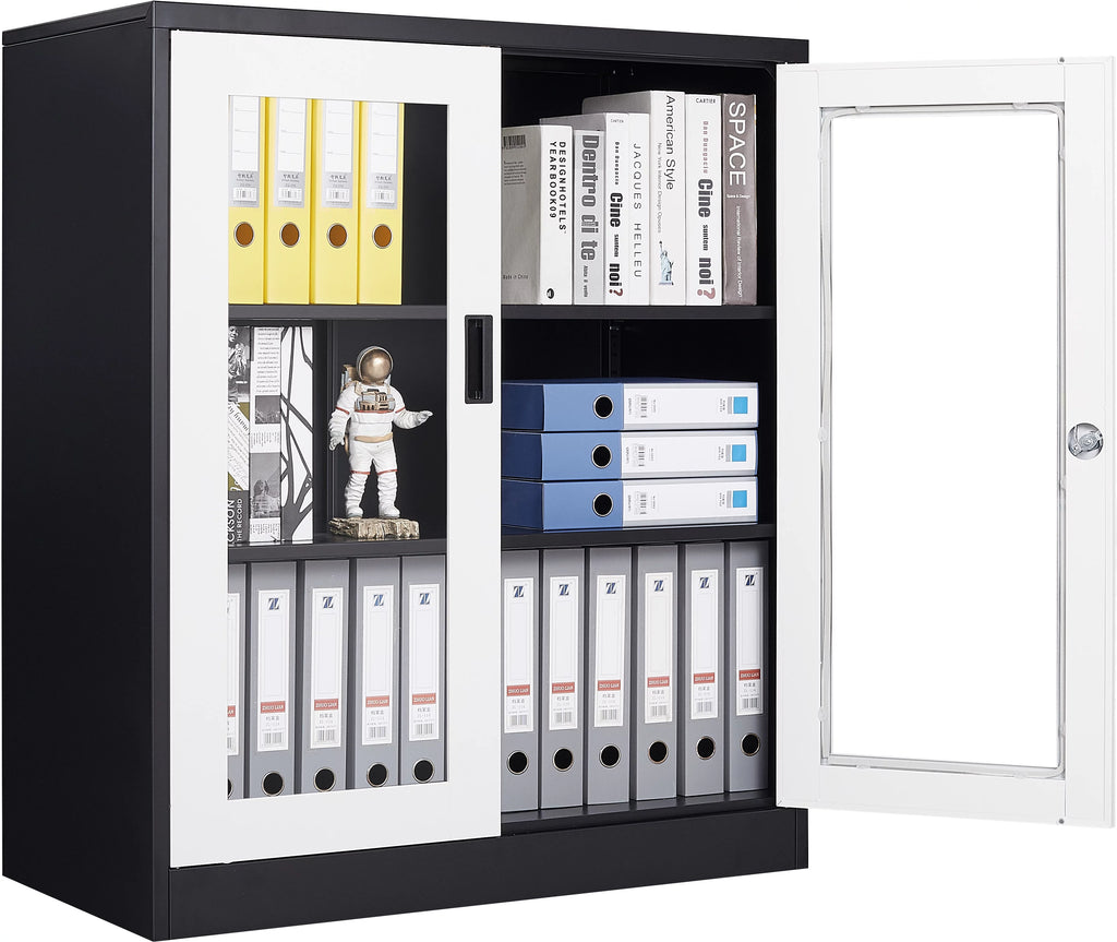 35.4" Metal Storage Cabinet with Glass Doors V384