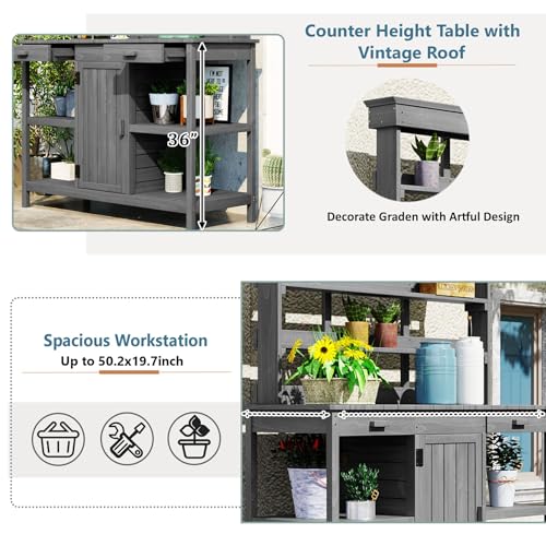 39” Grey Wooden Outdoor Storage Cabinet with 2-Tier Shelves F20058