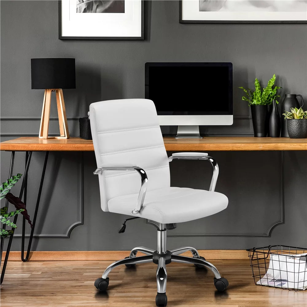 White Adjustable Swivel Faux Leather Office Chair P4386