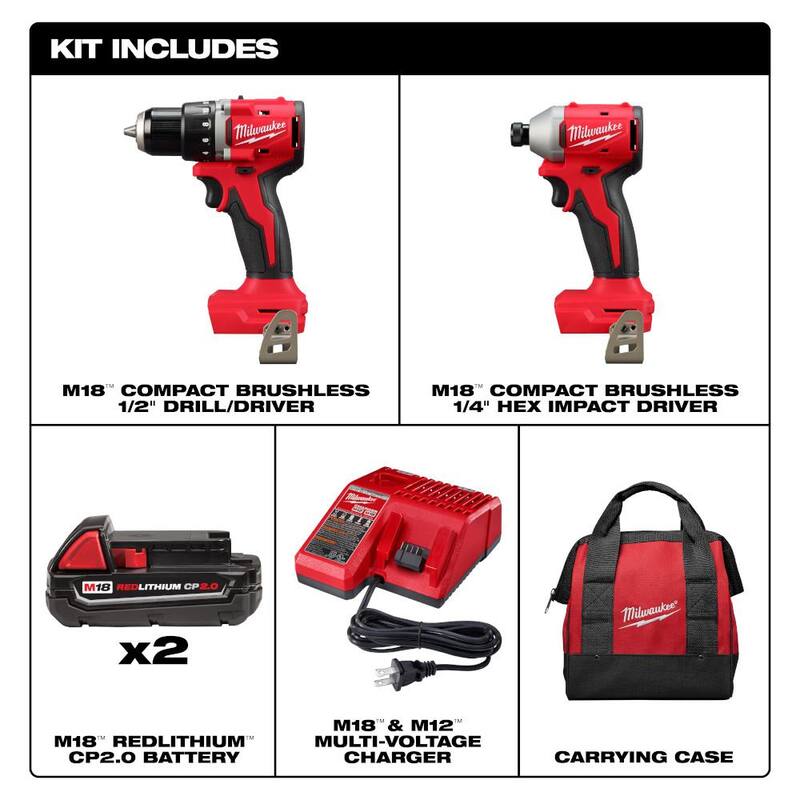 18V Lithium-Ion Brushless Cordless Compact Drill/Impact Combo Kit (2-Tool) L456