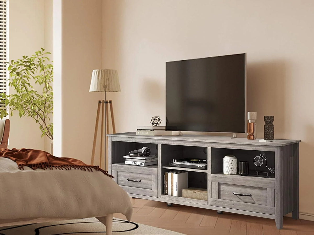 Black TV Stand for 70 inch Wide Screen with Drawers P872