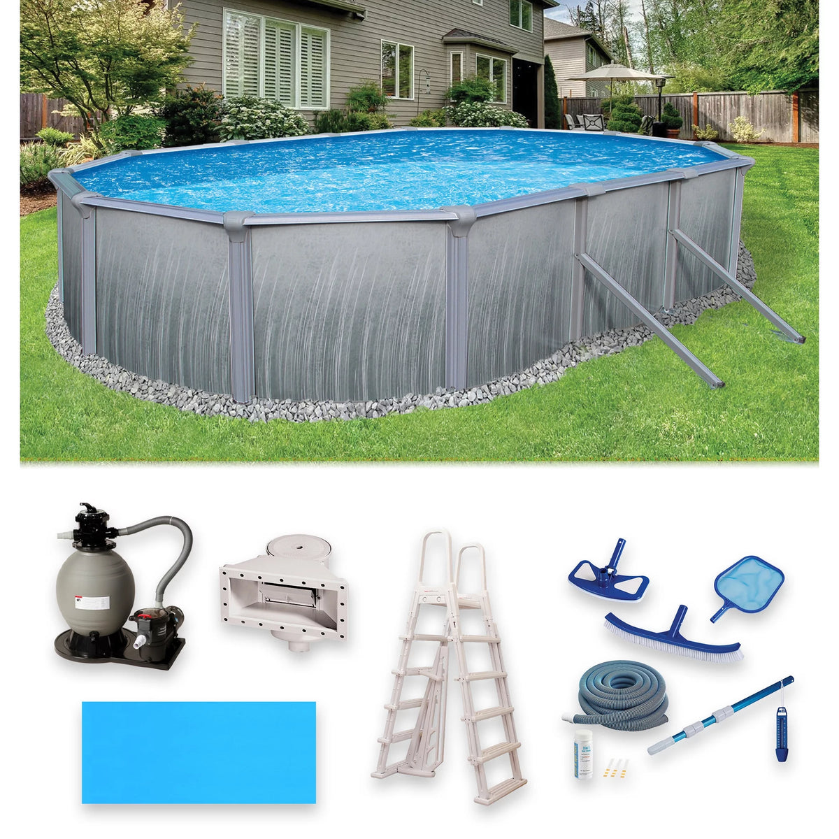 12-ft x 24-ft Oval 52-in Deep Metal Wall Swimming Pool H5740
