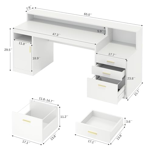 Black Computer Desk with 3 Drawer and Storage Shelves I353