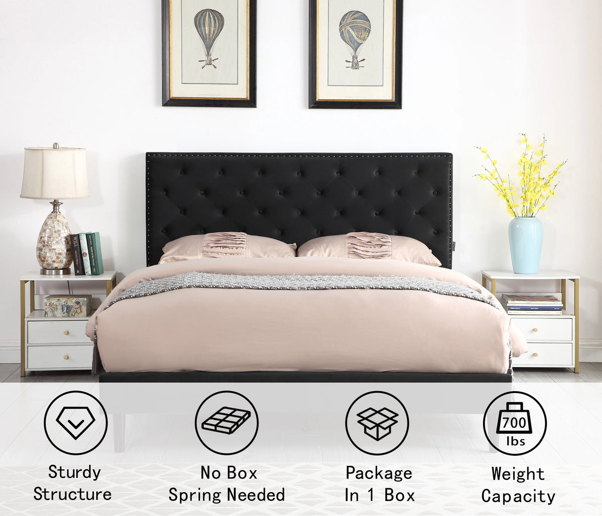 Gray Twin Upholstered Platform Bed Frame with Adjustable Headboard Q6972