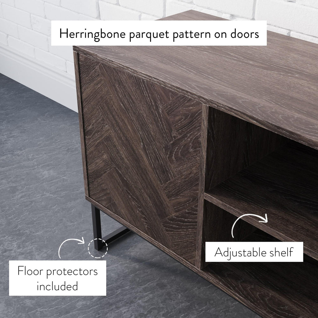 Gray Black Herringbone Pattern Wood Metal Media Console Cabinet H868