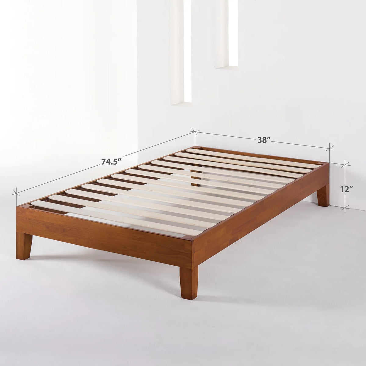 Cherry Twin Solid Wood Platform Bed with Wooden Slats M3535