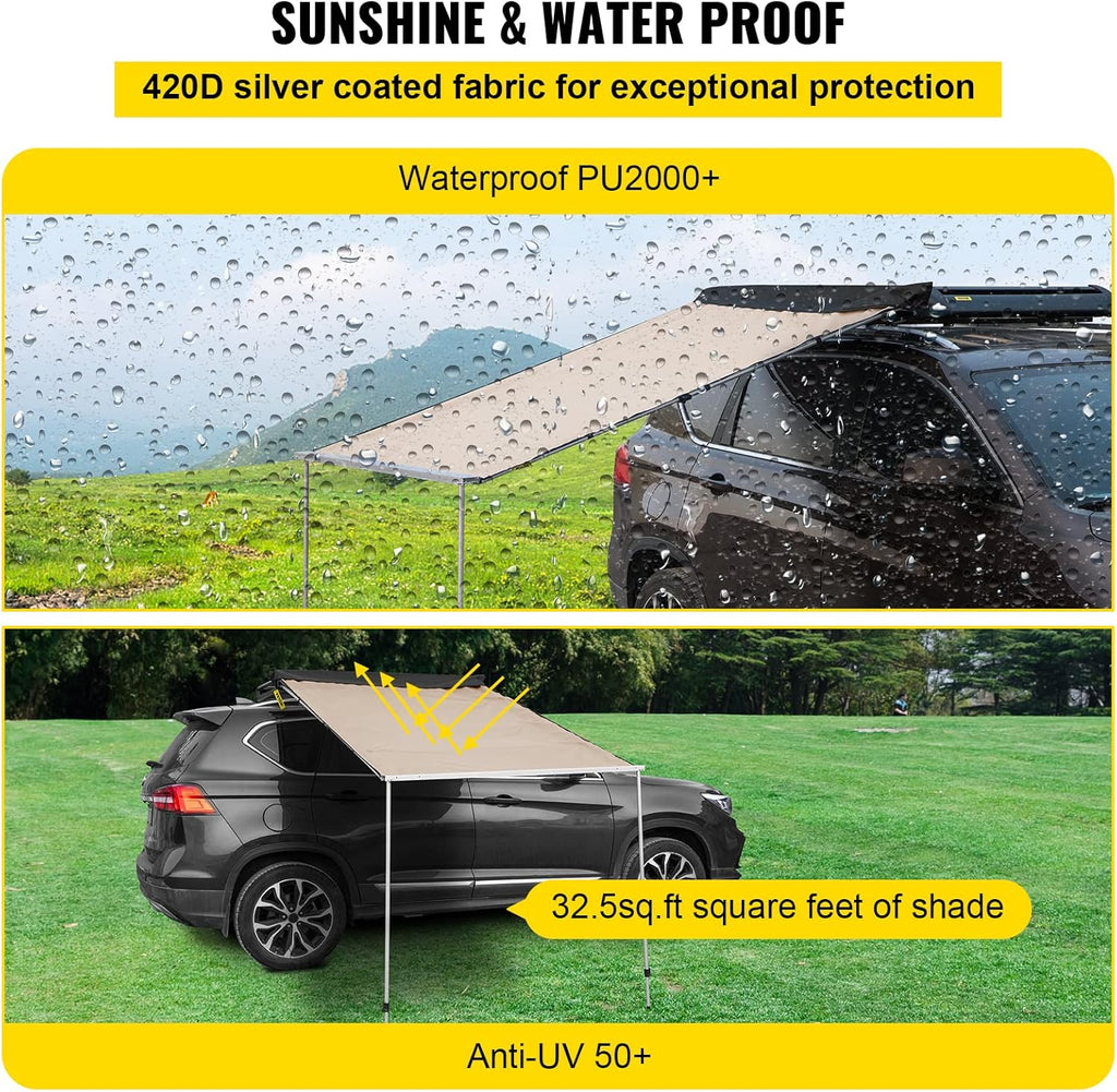 Khaki Pull-Out Retractable Car Side Awning with Carry Bag X2780