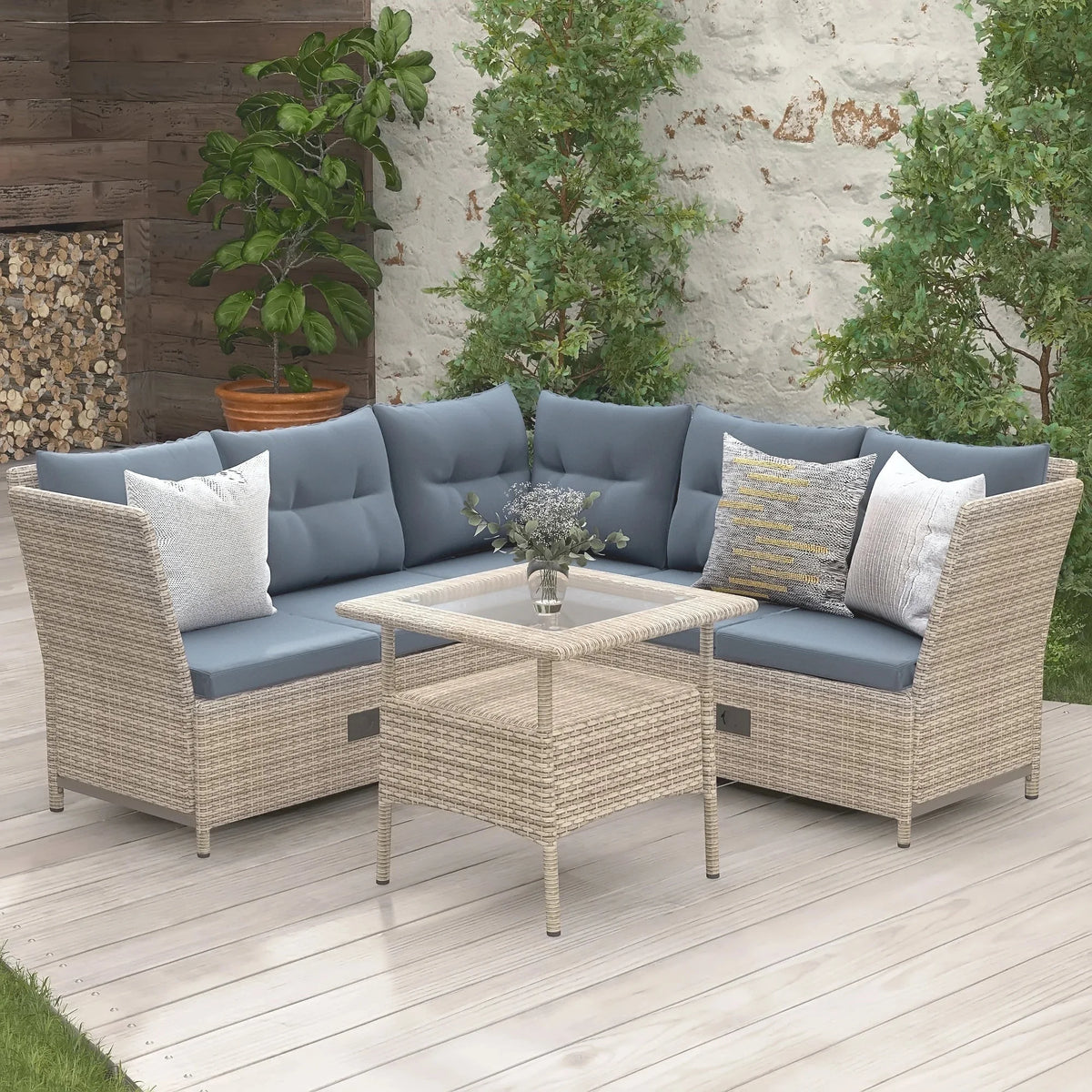 4-Piece PE Wicker Rattan Sofa Set with Adjustable Backs F6103