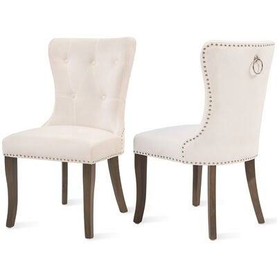 Beige Tufted Velvet Upholstered Wingback Chair G298