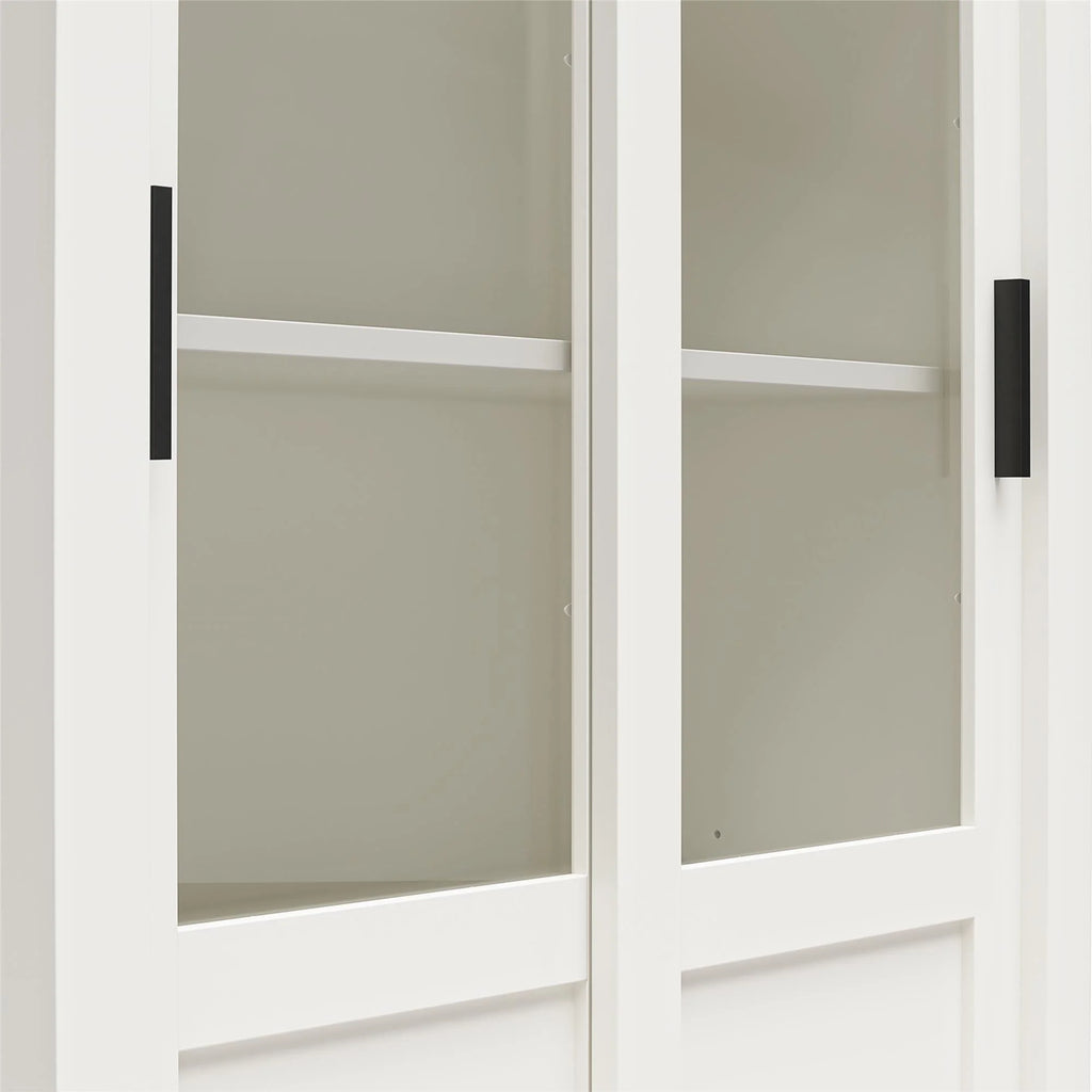 White Bookcase Cabinet with Sliding Glass Doors I1174