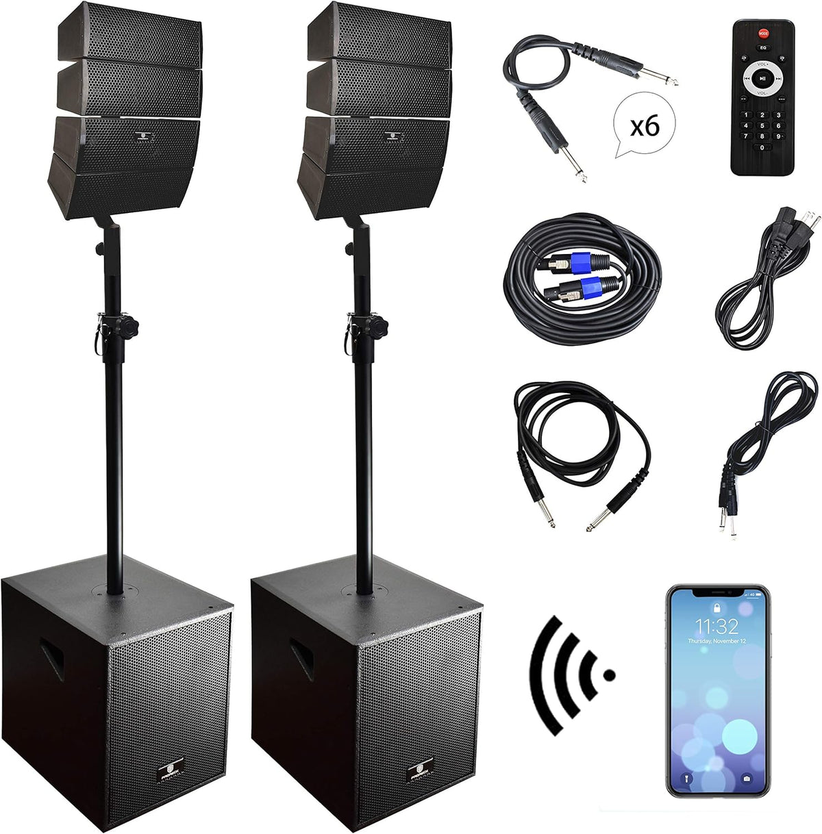 12-Inch Powered PA Speaker System Combo Set with Subwoofers and Line Array Speakers R94814