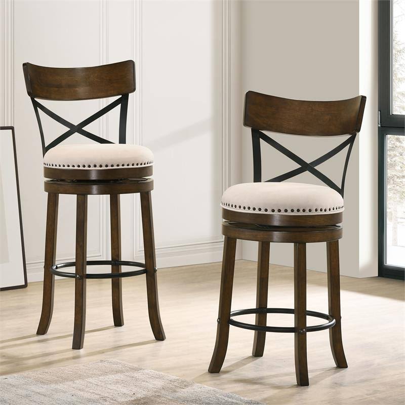 Live Edge Oak Wood Swivel Barstool Set of 2 S1619