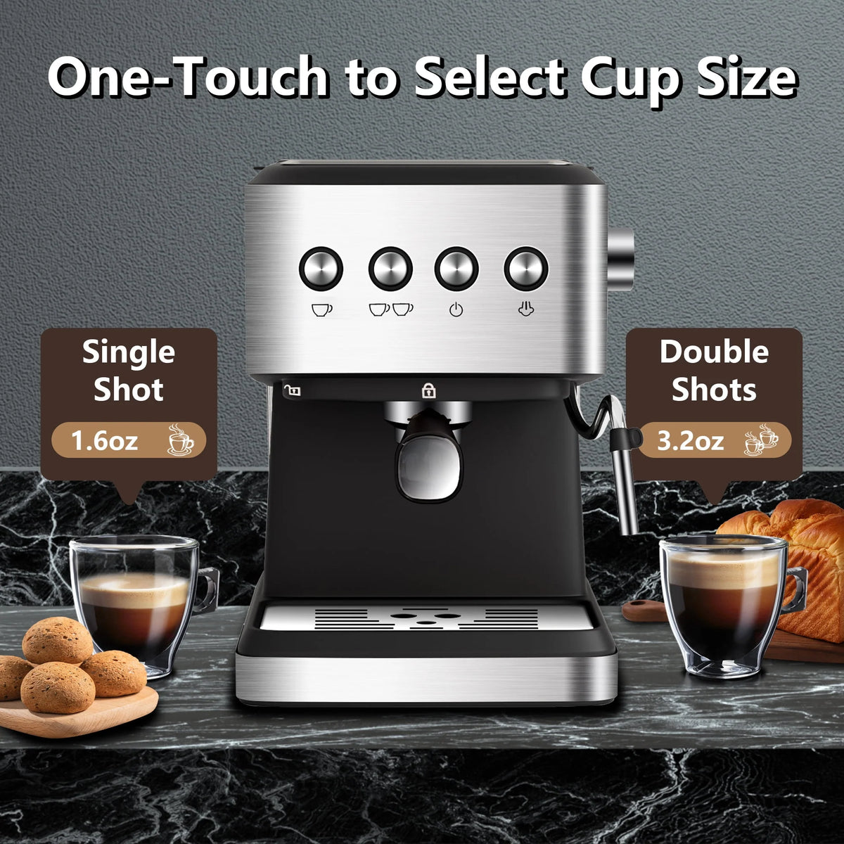 20 Bar Stainless Steel Espresso Machine with Milk Frother C645290