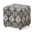 Patterned Fabric Covered Ottoman with Wooden Legs T3696