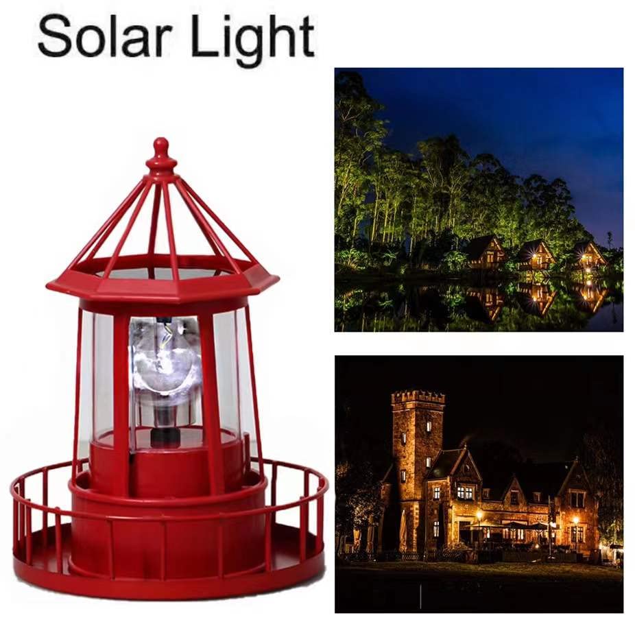 Solar Powered Lighthouse 360 Degree Rotating Waterproof Garden Statue Lights Z5193