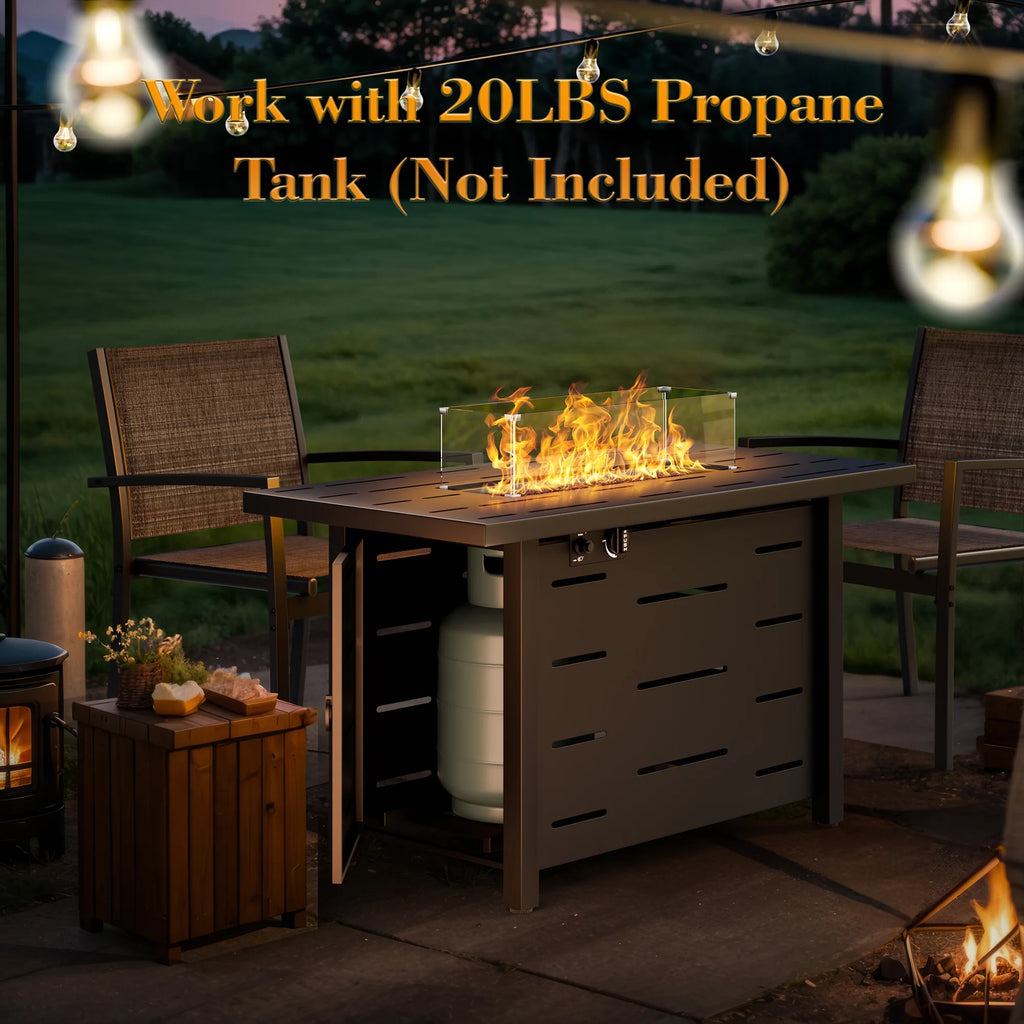 43 Inch Propane Gas Fire Pit Table with Lid and Lava Rock C166